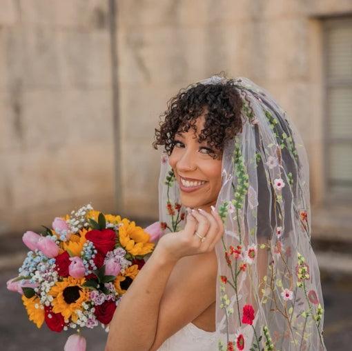 Bohemian Wedding Bridal Veil With Floral Embroidery Secret Garden Boho