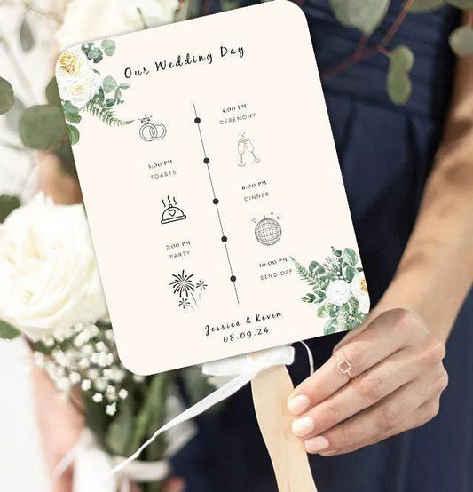Elegant White and Green Flower Wedding Program Fans for Both Spring and Summer Weddings - Hibrides