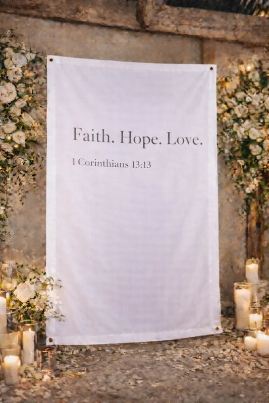 Personalized Wedding Backdrop for Wedding Photography, 'Faith. Hope. Love.' Backdrop