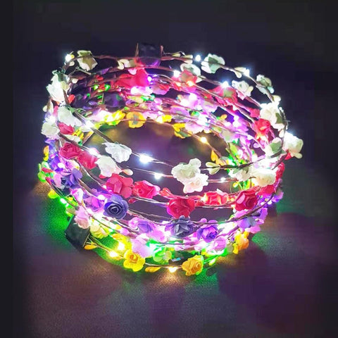 Led Flower Crown 20 Pieces Light Up Led Flower Wreath, Led Flower Headband For Bachelorette Party, Kids Birthday Party, Halloween - Hibrides