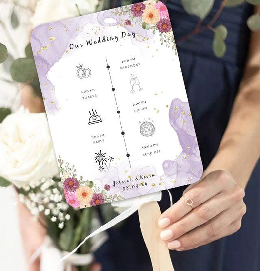 Luxury Lavender Pink Flower Wedding Program Fans for Outdoor Summer Weddings - Hibrides