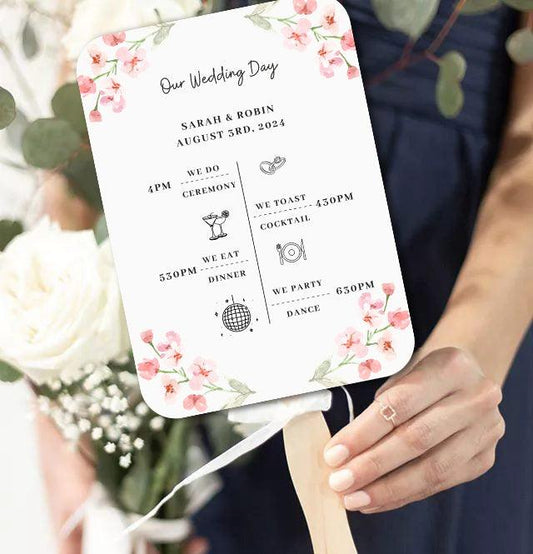 Pink Flower Wedding Program Fans for Spring Weddings - Hibrides