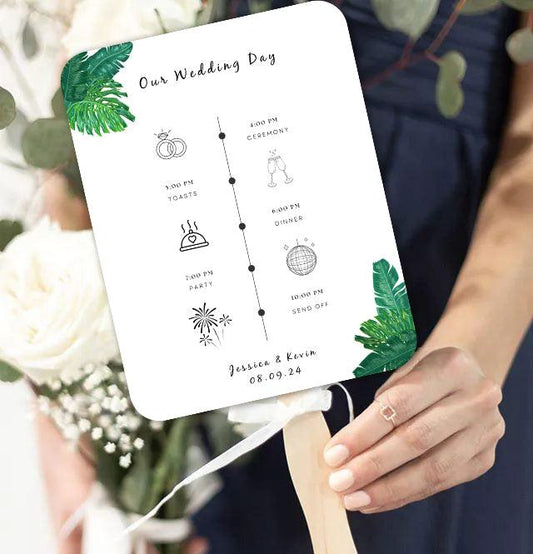Simple Tropical Green and White Wedding Program Fans for Beach Weddings - Hibrides
