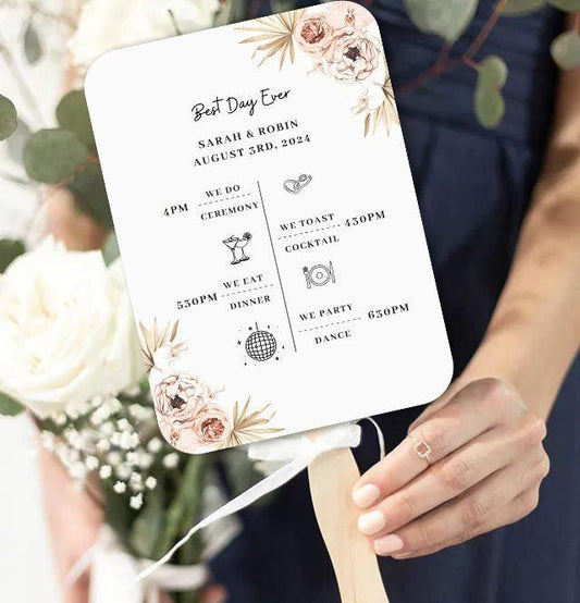 Vintage Wedding Program Fans with Wild Flowers and Palm Leaves - Hibrides