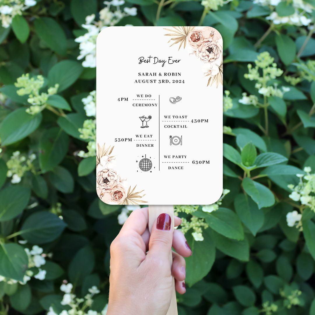 Vintage Wedding Program Fans with Wild Flowers and Palm Leaves - Hibrides