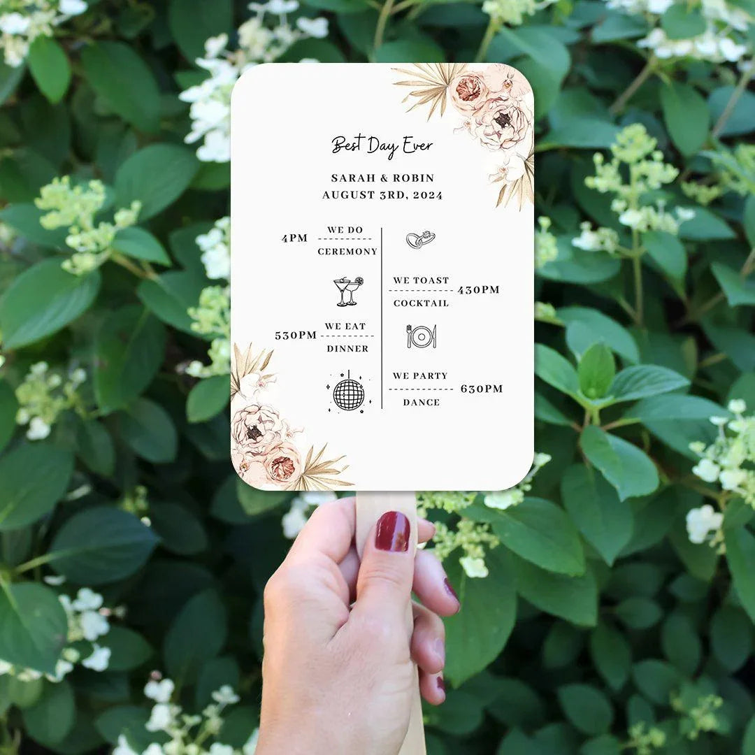 Vintage Wedding Program Fans with Wild Flowers and Palm Leaves - Hibrides