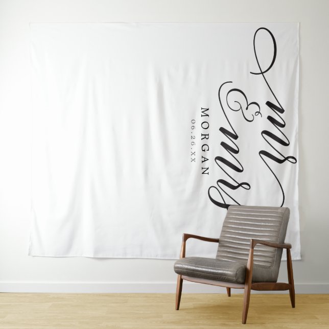 Classic Script Mr & Mrs Wedding Backdrop Banner, Modern Minimalist Backdrop Tapestry Outdoor Wedding