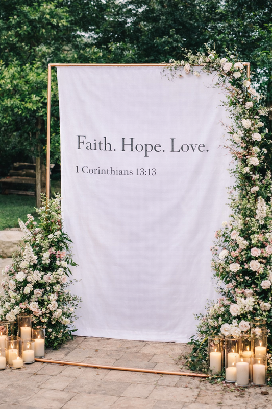 Personalized Wedding Backdrop for Wedding Photography, 'Faith. Hope. Love.' Backdrop