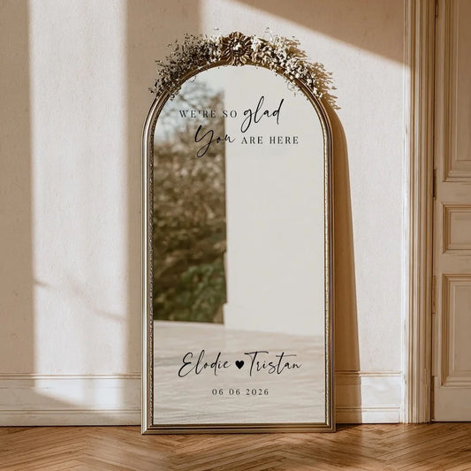 Custom Mirror Stickers Wedding Sign Decal Decor / We're so glad you are here Wedding Signage Mirror Stickers Welcome To The Wedding / Custom Mirror Letter Stickers