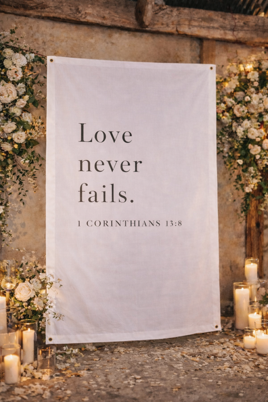 Personalized Wedding Backdrop for Wedding Photography, LOVE NEVER FAILS Photo Backdrop