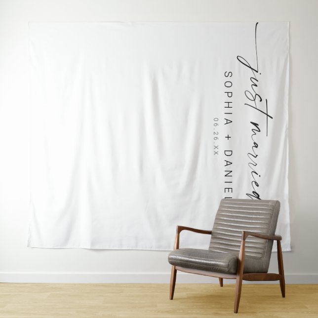 Minimal Just Married Script Wedding Decor Backdrop, Modern Minimalist Backdrop Tapestry Outdoor Wedding