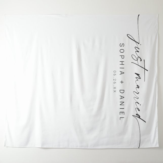 Minimal Just Married Script Wedding Decor Backdrop, Modern Minimalist Backdrop Tapestry Outdoor Wedding