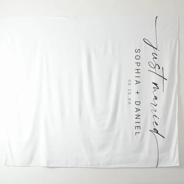 Minimal Just Married Script Wedding Decor Backdrop, Modern Minimalist Backdrop Tapestry Outdoor Wedding