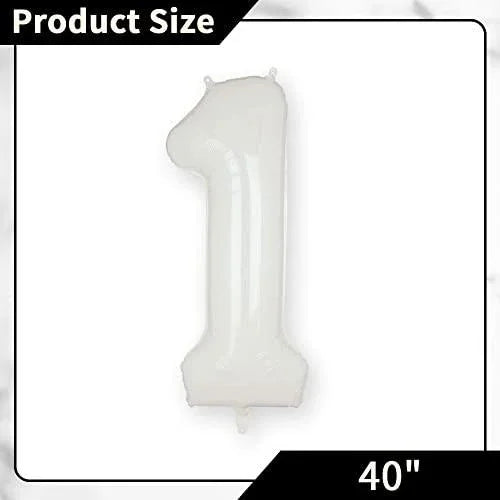 40" White Number Balloon Helium Foil Number Balloons Self Inflating for Birthday Party - Hibrides