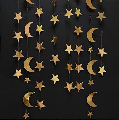 Gold Star Moon Garland Streamers Banner Backdrop for Wedding Bridal Shower Decor - Hibrides
