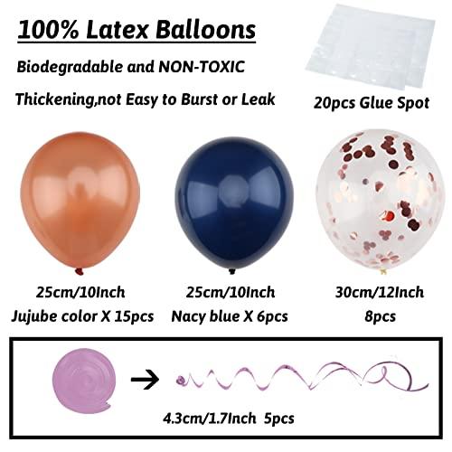 Navy Blue Rose Gold Birthday Party Decorations with Happy Birthday Banner Paper Pom Poms Balloons - Hibrides