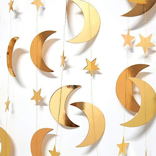 Gold Star Moon Garland Streamers Banner Backdrop for Wedding Bridal Shower Decor - Hibrides