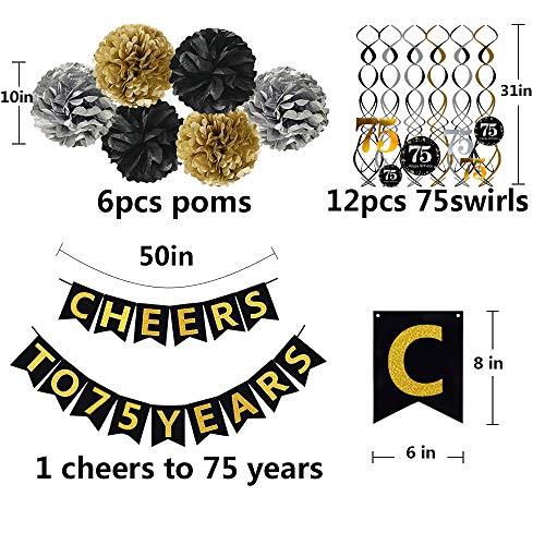 Gold Glittery 75th Birthday Party Decorations Banner - Hibrides