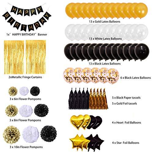 Black and Gold Birthday Decorations for Men with Balloons and Banners - Hibrides