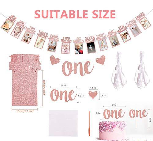 Rose Gold 1st Birthday Baby Photo Banner for First Birthday Party Decoration - Hibrides