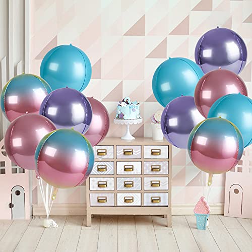 Rainbow 4D Balloons 6Pcs 18 inch Mylar Foil Balloons Round for Birthday Bridal Shower - Hibrides