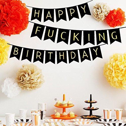 Black Happy Fucking Birthday Bunting Banner for Birthday Decorations - Hibrides