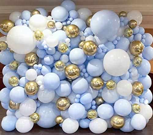 128pcs Blue White Gold Chrome Balloon Arch for Wedding Bridal Shower Birthday Decorations - Hibrides