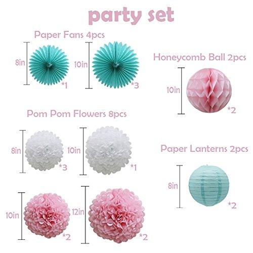 16pcs Pom Poms Flowers Paper Lanterns Hanging Tissue Fan for Bridal Shower - Hibrides