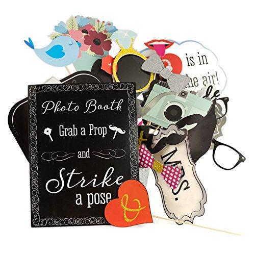 31 Printed Pieces Wedding Photo Booth Props for Wedding Decorations - Hibrides