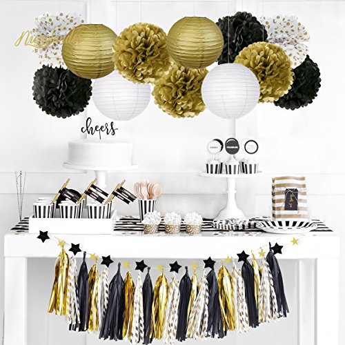 Black and Gold Party Decorations Black Gold Tissue Paper Pom Poms for Graduation Birthday Party Decorations - Hibrides