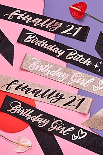 xo, Fetti Birthday Sash for Women - Black Glitter + Rose Gold Foil | Birthday Decorations - 21st, 30th, Birthday Girl - Hibrides