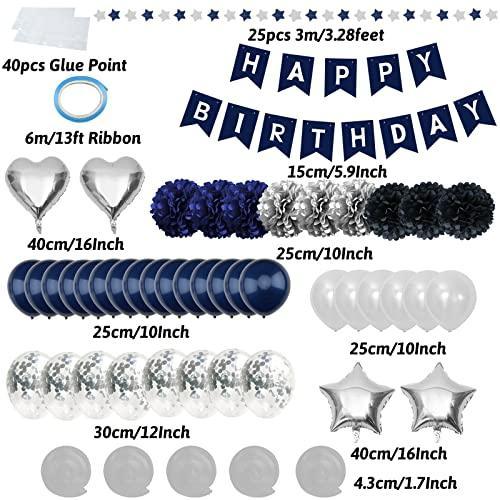 Birthday Decorations for Men Happy Birthday Banner Pompoms Balloon for Birthday Party - Hibrides