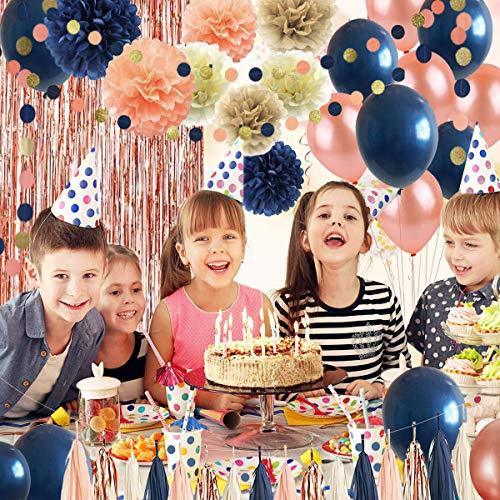 32 Pack Navy Blue Rose Gold Party Decoration Kit, Tassel and Garland for Bridal Shower, Gender Reveal Decorations - Hibrides