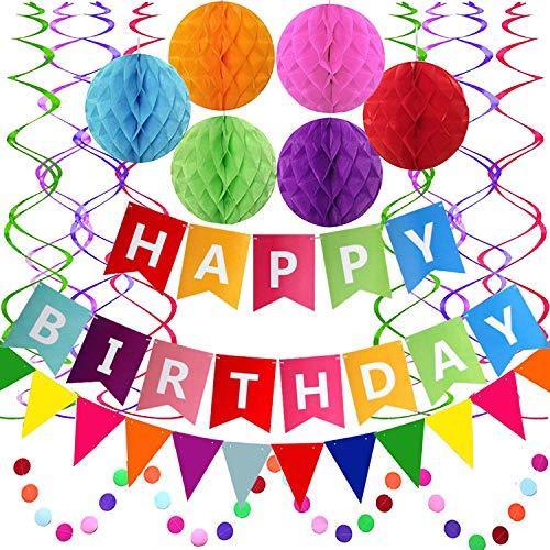 Happy Birthday Banner with Colorful Paper Flag Bunting for Birthday Party - Hibrides