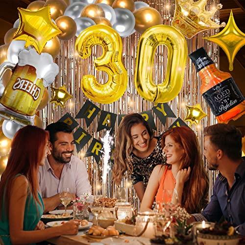 30th Birthday Party Supplies Set With String Light and Gold Backdrop - Hibrides