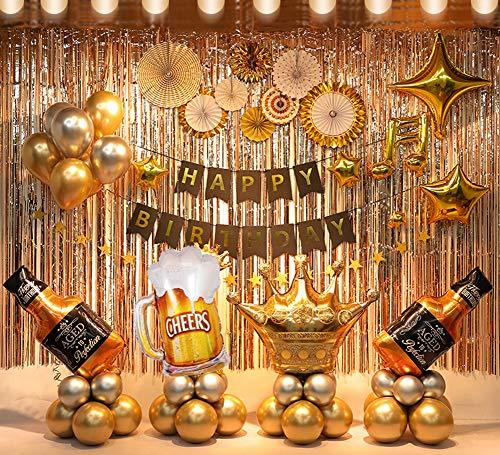 Birthday Party Decoration Gold Background Balloons Set With String Light - Hibrides