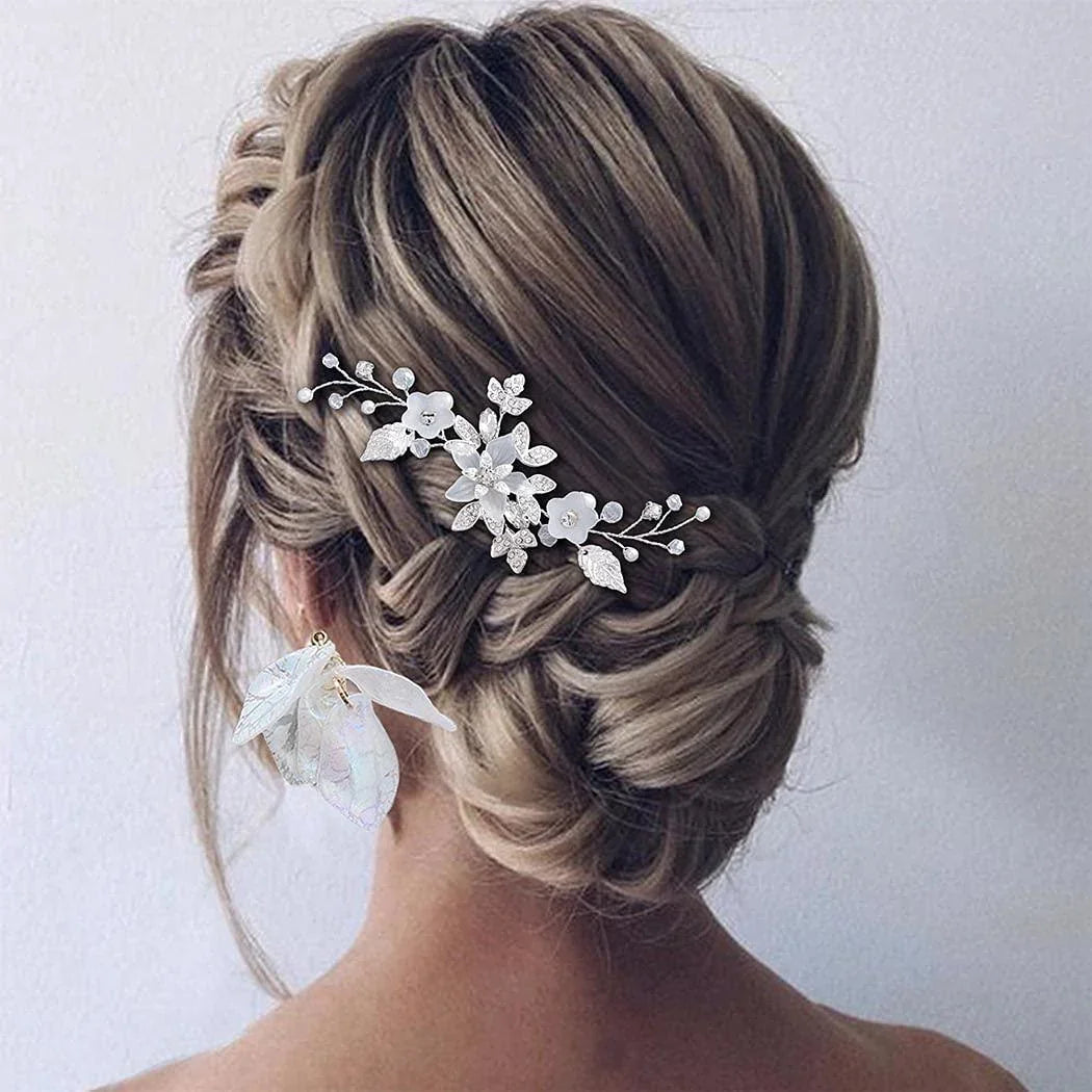Flower Bride Wedding Hair Pins Silver Leaf Bridal Hair  display picture 1