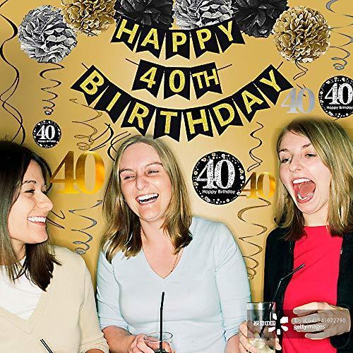 Gold Glittery Happy 40th Birthday Banner for 40th Anniversary Decorations - Hibrides