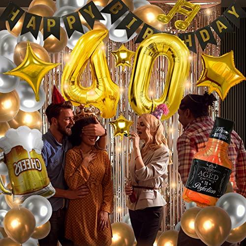 40th Birthday Party Supplies Set With String Light 40 Inches Number Balloons - Hibrides