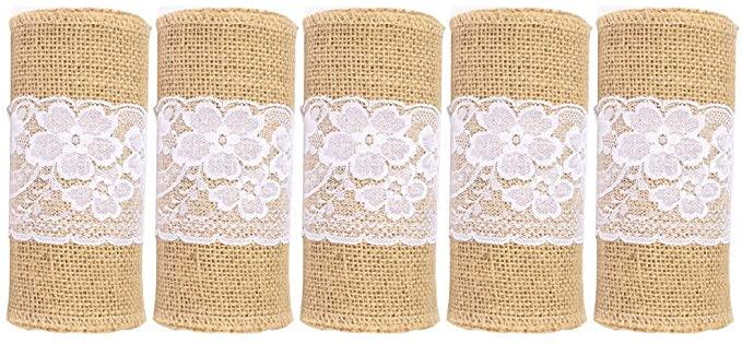 5Pcs Burlap Lace Chair Sashes Chair Cover Bows Rustic Linen Lace Chair Bows - Hibrides