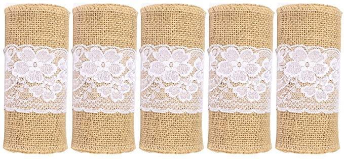 5Pcs Burlap Lace Chair Sashes Chair Cover Bows Rustic Linen Lace Chair Bows - Hibrides