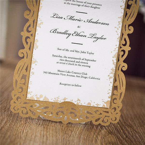 Brown laser cut Wedding Invitation with inserted cards LC032 - Hibrides