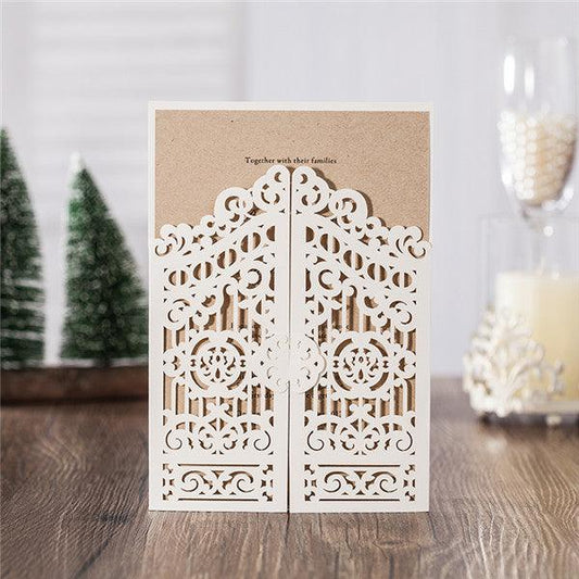 Three-folded white laser cut Wedding Invitation with design LC074 - Hibrides