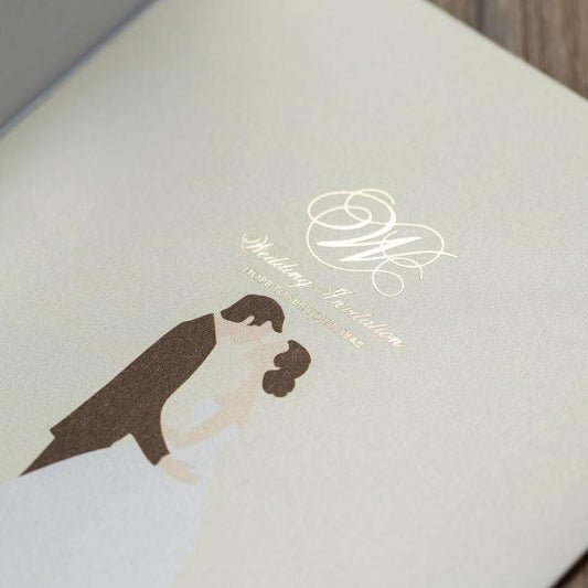 Framed Ivory Laser Cut Wedding Invitations with Couples' Photo and Gold Inlay Lcz100 - Hibrides