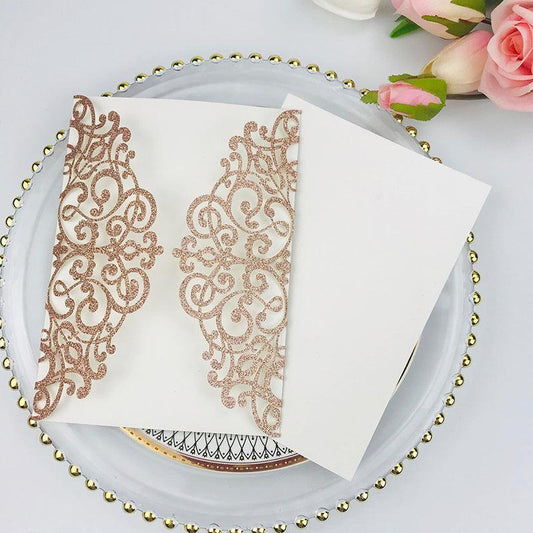 Modern Rose Gold Laser Cut Wedding Invitations with Floral Details Lcz033 - Hibrides