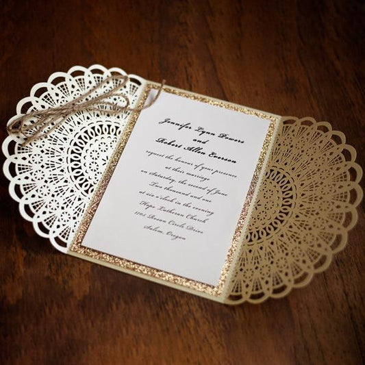 Rustic Laser cut Wedding Invitation with Burlap Ribbon-Kraft LCZ005 - Hibrides