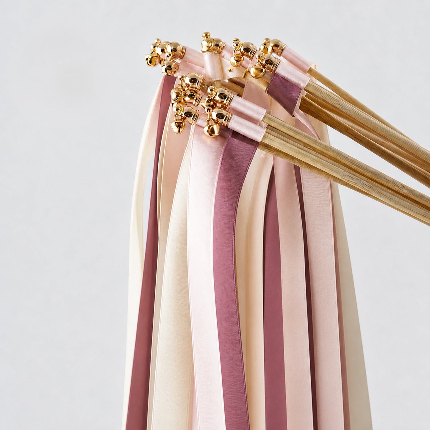 Handmade Romantic Vintage Garden Wedding Ribbon Wands with Bell - Ivory, White Rose and Antique Mauve