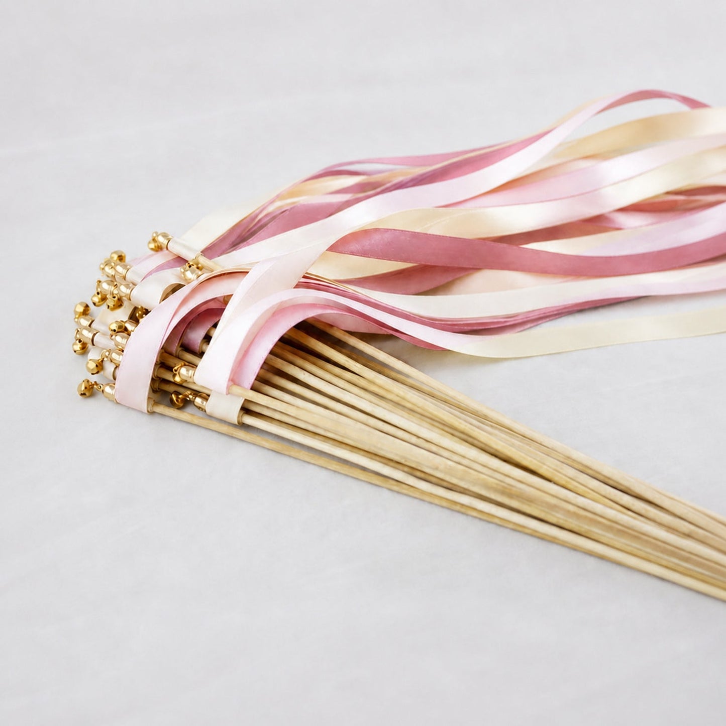 Handmade Romantic Vintage Garden Wedding Ribbon Wands with Bell - Ivory, White Rose and Antique Mauve