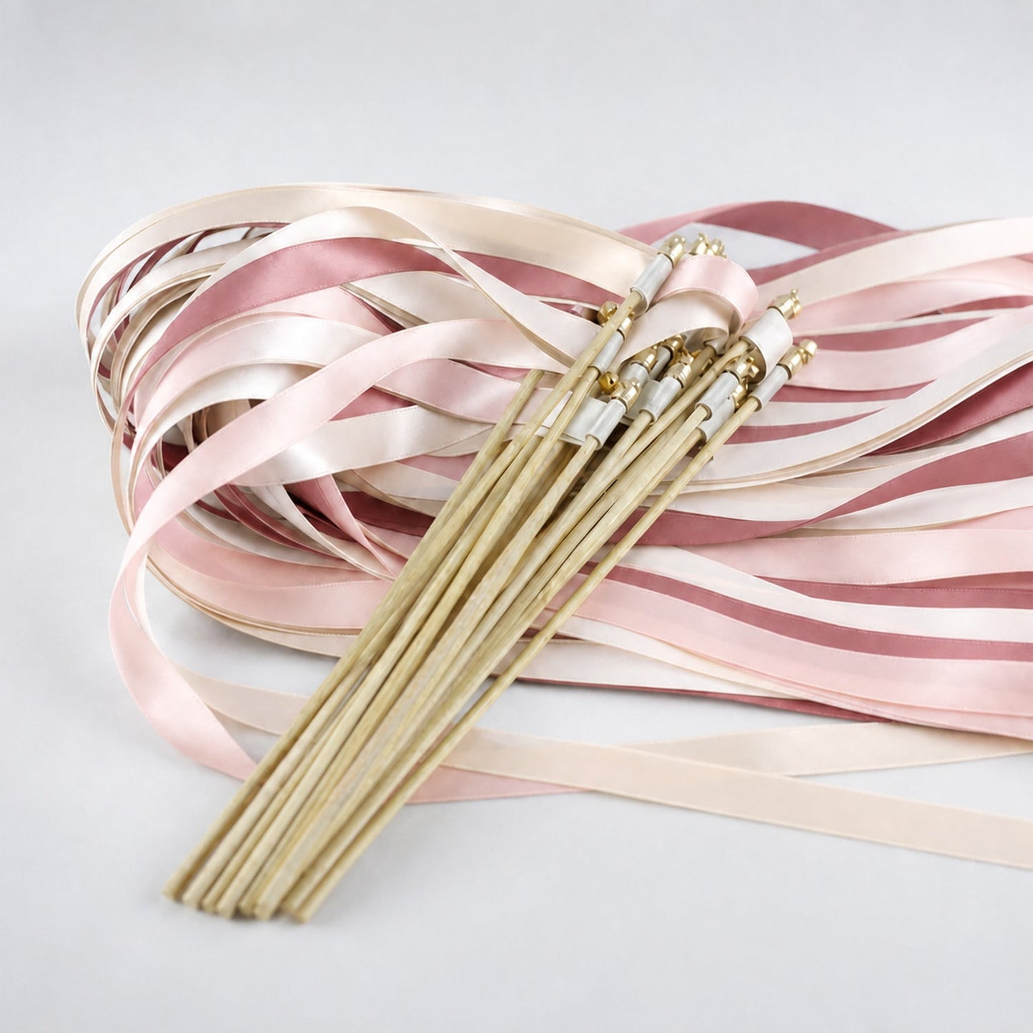 Handmade Romantic Vintage Garden Wedding Ribbon Wands with Bell - Ivory, White Rose and Antique Mauve