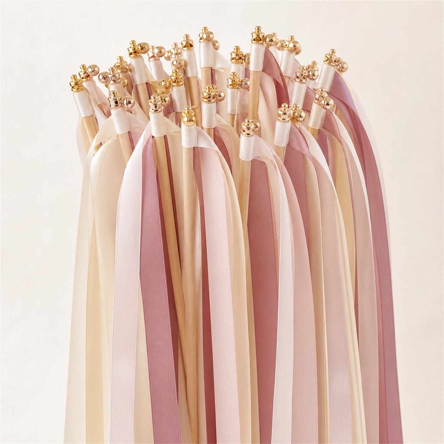 Handmade Romantic Vintage Garden Wedding Ribbon Wands with Bell - Ivory, White Rose and Antique Mauve
